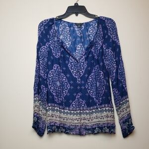 LUCKY BRAND Boho Blue Blouse EO8N9